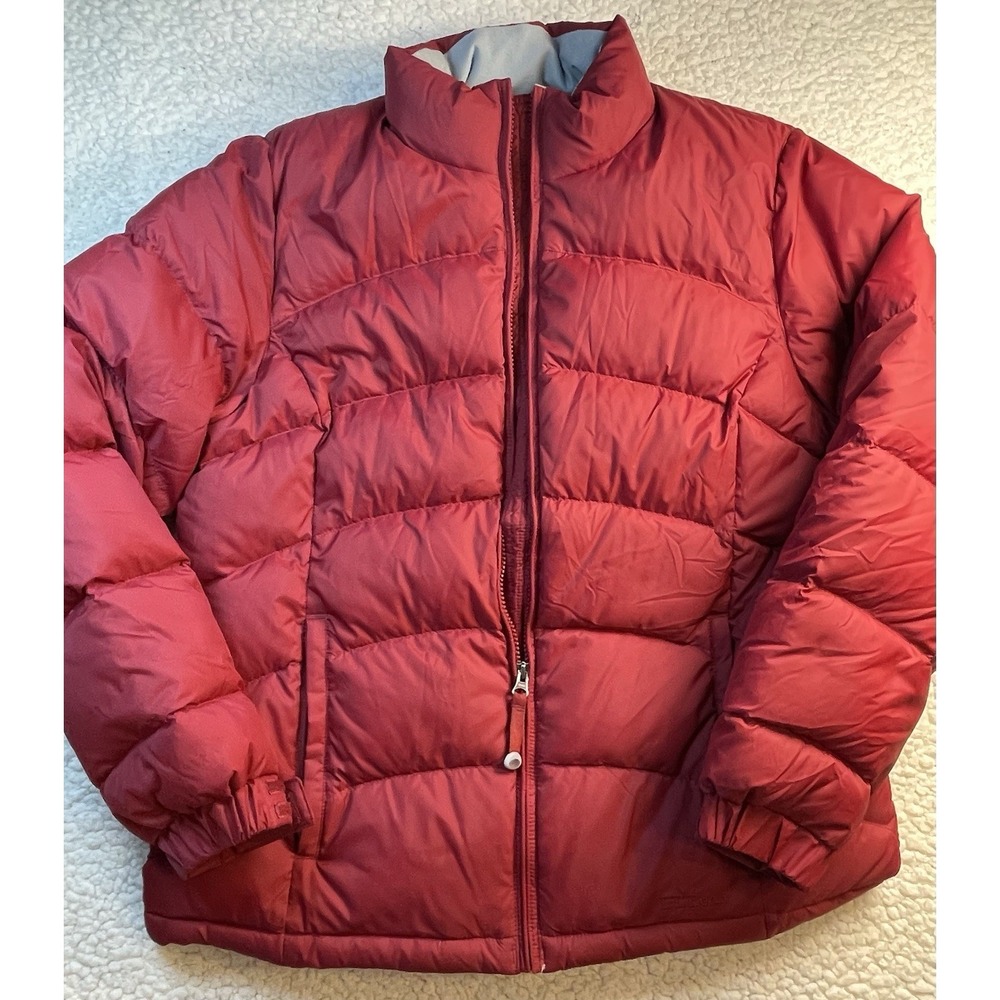 LL Bean Puffer Jacket Men Large Goose Down 800 Heavy Full Zip Blue Bubble Red